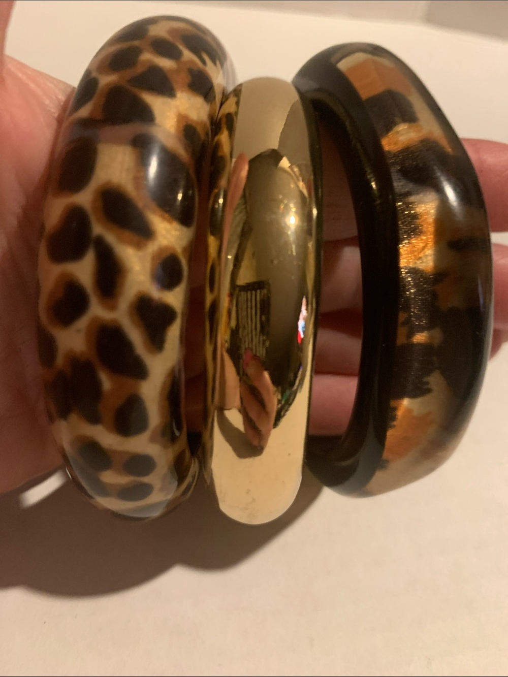 Leopard & Gold Black Stackable Bangle Bracelet Set